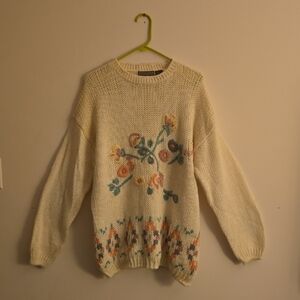 Elegant Floral Emroidered, Knit Sweater.